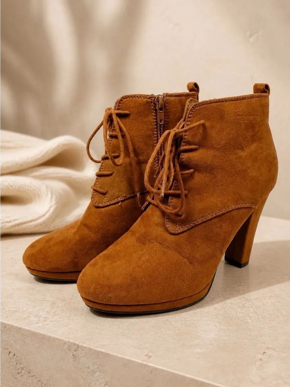 Brown Faux Suede Ankle Boots Size 7